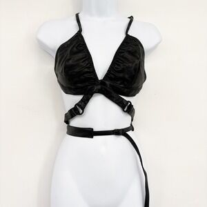 NWT Club Exx Womens Night Craze Vegan Leather Goth Rave Festival Bra Top Black L